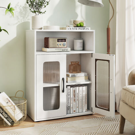 COSTWAY Bathroom Cabinet Freestanding Linen Floor Cabinet with 2 Doors-White (1/5)