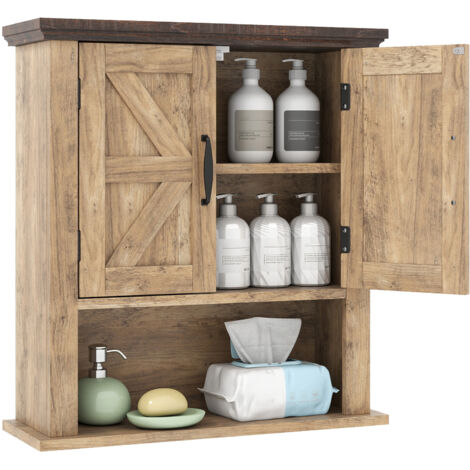 COSTWAY Medicine Cabinet with Doors Farmhouse Wall Mounted Bathroom Cabinet-Grey (1/5)