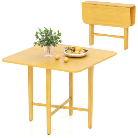 COSTWAY Extendable Dining Table Drop Leaf Kitchen Table-Natural (1/5)