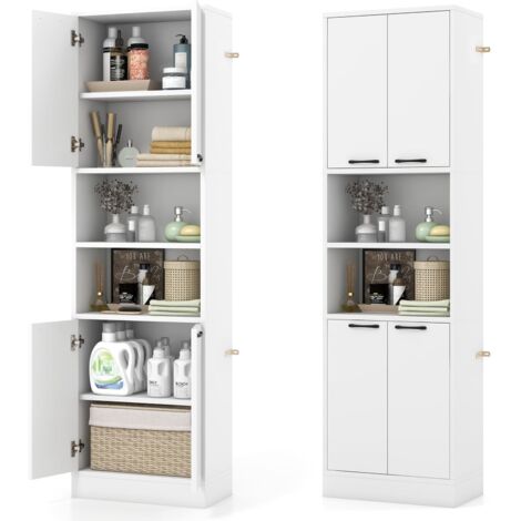 COSTWAY Kitchen Pantry Cabinet 190cm Tall Freestanding Cupboard w/Doors White (1/5)