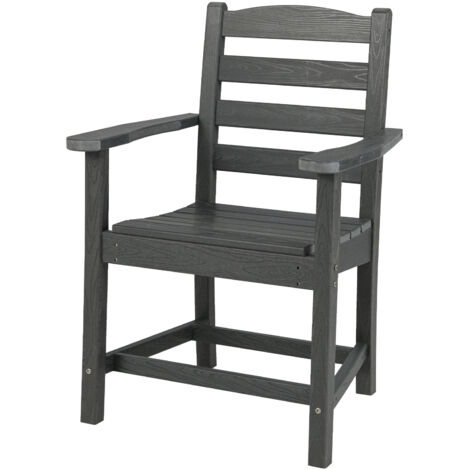 COSTWAY All Weather HDPE Garden Chair Outdoor Dining Chair w/Armrests-Grey