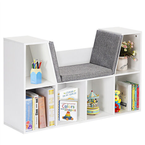COSTWAY Modern Storage Shelf Bookcase Cube Bookshelf Organizer Cabinet with Seat Cushion (1/5)