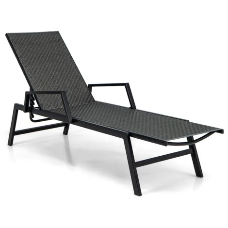 COSTWAY Wicker Outdoor Chaise Lounge Adjustable Rattan Garden Lounge Chair