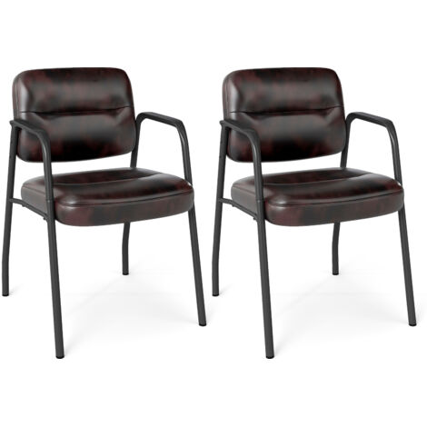 COSTWAY Waiting Room Chair No Wheels Set of 2 with Integrated Armrests (1/5)
