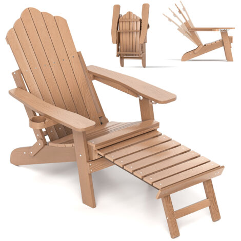 COSTWAY HIPS Garden Lounge Chair Adirondack Chair w/Retractable Footrest-Brown (1/5)