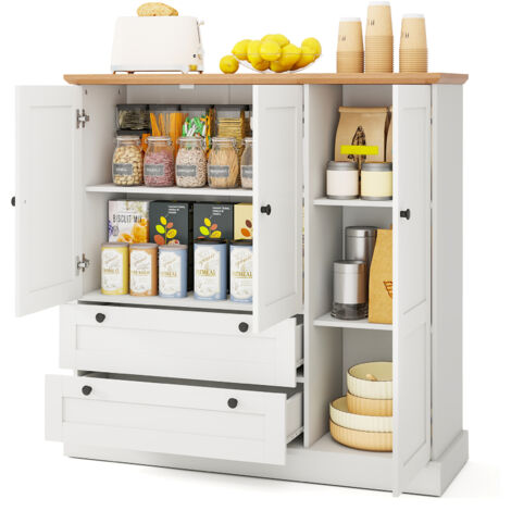 COSTWAY 120cm Kitchen Pantry Freestanding Storage Cabinet w/ 3 Doors-White (1/5)