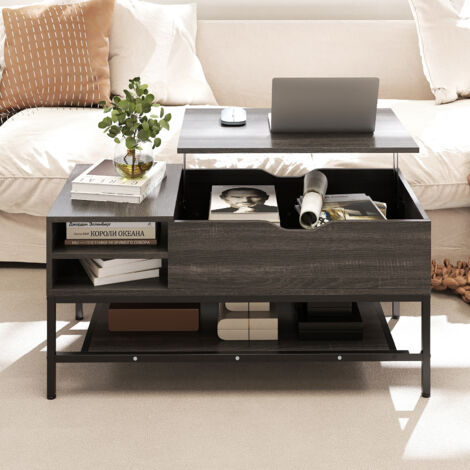 COSTWAY Lift Top Coffee Table Living Room Table w/ Storage Shelf-Grey