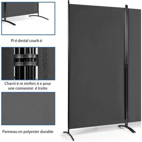 COSTWAY Paravent sur Pied 3 Panneaux Pliable,Brise Vue，Cloison de Séparation Pièce Protéger Privée, 260 x 183 CM Gris