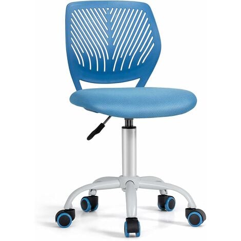 COSTWAY Kids Computer Desk Chair, Low-Back Task Study Chairs with PU Casters, Gas Lift, Adjustable and Swivel Mesh Chair for School Home Office (Blue)