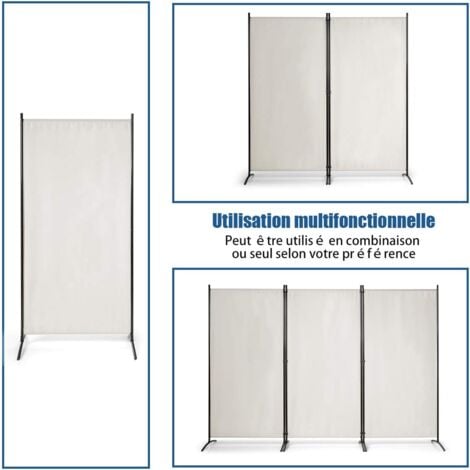 COSTWAY Paravent sur Pied 3 Panneaux Pliable,Brise Vue，Cloison de Séparation Pièce Protéger Privée, 260 x 183 CM Blanc