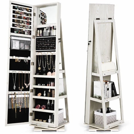 Swivel Jewelry Armoire Storage Unit, Swivel Storage Cabinet With Mirror