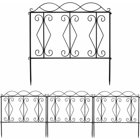 COSTWAY 4 Panels Steel Decorative Garden Fence Lawn Border Edge ...