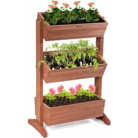 3 Tier Wooden Flower Rack Garden Plant Pot Stand Adjustable Shelf Indoor Outdoor
