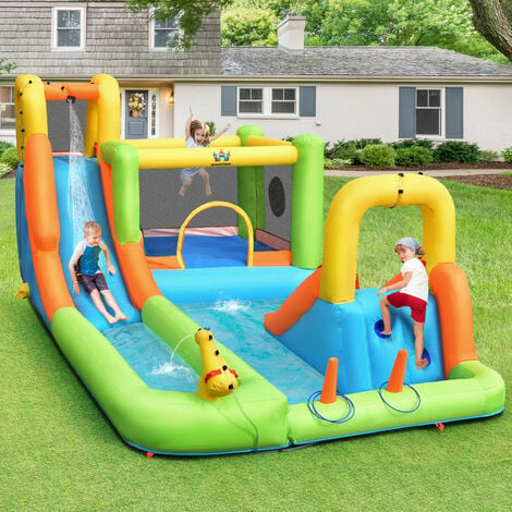 Inflatable Bouncy Castle Water Park, Outdoor Bounce House With Water Slide
