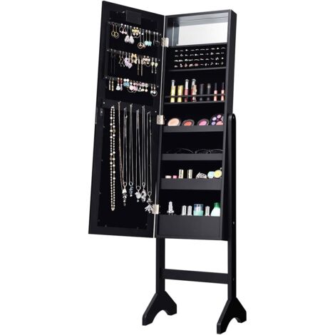 COSTWAY Armoire à Bijoux sur Pied avec 18 LED, Angle Réglable,Doublure en Velours Doux 35 × 31,5 x 145 CM (Noir)