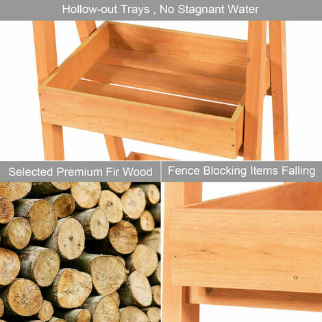 3-Tier Flower Pot Stand Wooden Outdoor Garden Ladder Plant Rack W/ Blackboard