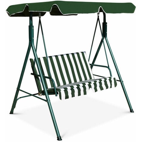 Metal Swing Chair Garden Hammock 2 Seater Patio Bench Lounger Adjustable Canopy