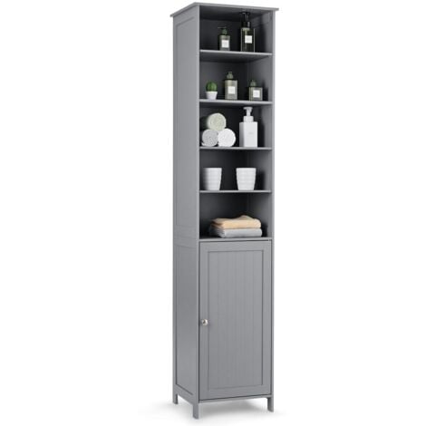 Bathroom Tall Cabinet Slim Freestanding Storage Organizer W/ Adjustable Shelves