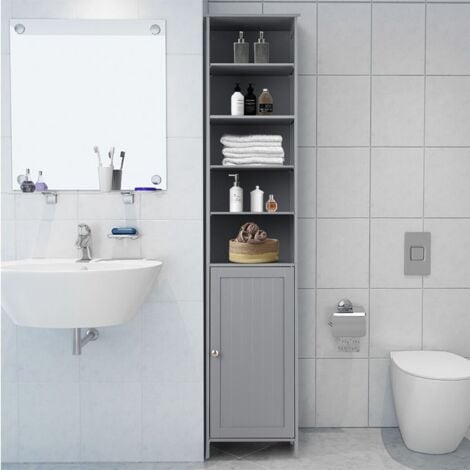 Bathroom Tall Cabinet Slim Freestanding Storage Organizer W/ Adjustable Shelves