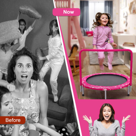92cm Kids Trampoline Mini Rebounder w/ Safety Padded Cover Full Covered Handle