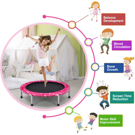 92cm Kids Trampoline Mini Rebounder w/ Safety Padded Cover Full Covered Handle