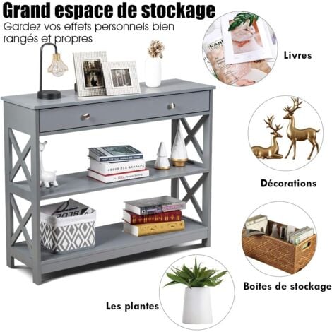 COSTWAY Table de Console, Table d’entrée avec 1 tiroir et 2 étagères de rangement pour couloir, salon,100x30X80CM