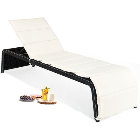 Outdoor Rattan Reclining Chair Patio Chaise Lounge Wicker Sofa Sun Bed W/Cushion