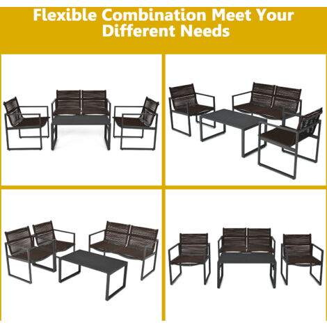 4PCS Garden Patio Table and Chair Set Outdoor Conversation Furniture Metal Frame