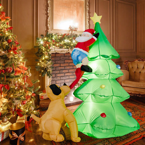 1.8m Inflatable LED Dog Chase Santa to Christmas Tree Outdoor Indoor ...