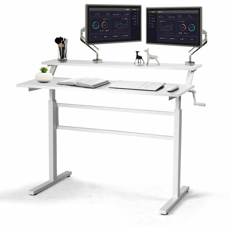 2-Tier Standing Desk Sit to Stand Workstation Ergonomic Computer Table White