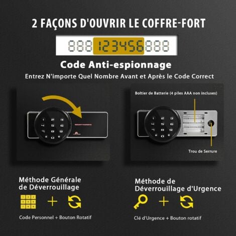 COSTWAY Coffre-fort de Sécurité Électronique avec Clavier Numérique, 2 Clés,Système d'Alarme,40 x 30 x 31 CM (L x l x H)