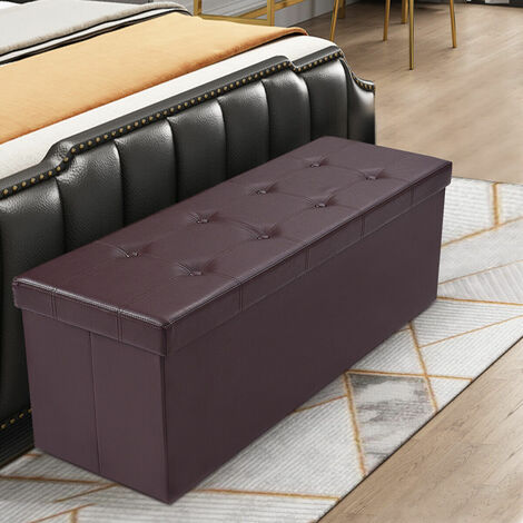 Folding Storage Ottoman Bench Tufted Faux Leather Toy Box Foot Stool Bench Seat