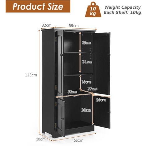 Freestanding Floor Cabinet Wooden Storage Organizer Chest with Adjustable Shelf Black
