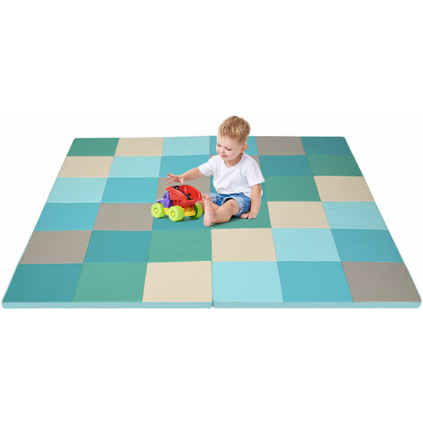 COSTWAY Toddler Play Mat, Foldable Patchwork Baby Floor Mats with Waterproof Surface, 3CM Extra Thick Foam Playmat for Playing Crawling (Morandi)