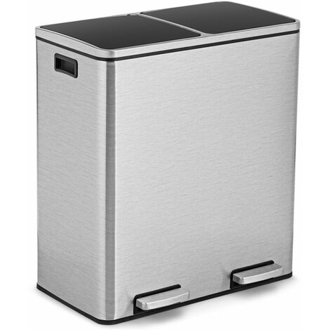 COSTWAY 2x30L Recycle Pedal Bin Dual Trash Can w/Carry Handles Soft Closure Stainless