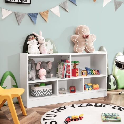 COSTWAY Bibliothèque pour Enfants, avec 5 Compartiments et Patins Antidérapants, pour Salle de Jeux 111 x 30 x 61,5 cm