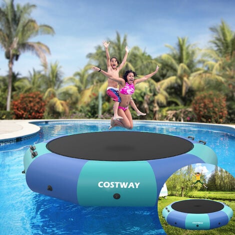 10FT Inflatable Water Bouncer Recreational Trampoline w/ 500W Electric Inflator