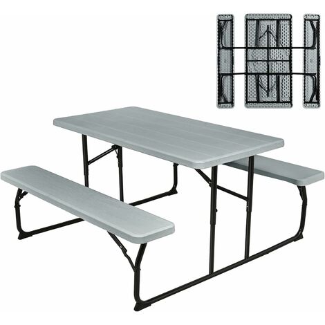 COSTWAY Folding Picnic Table and Bench Set, Portable Camping Trestle Table Chairs with Anti-slip Pads, Outdoor Foldable Dining Table Set Furniture for BBQ, Pub, Garden, Patio and Poolside (Grey)