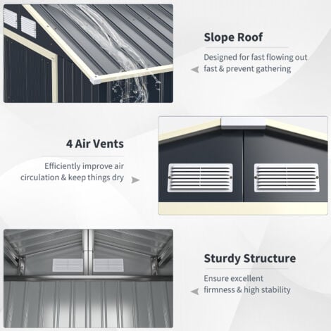 COSTWAY Metal Storage Shed, Outdoor Lockable Tool Storage Box with 4 Vents, Double Sliding Door and Sloped Roof, Weatherproof Garden Shed House Hut (4 X 7 FT)