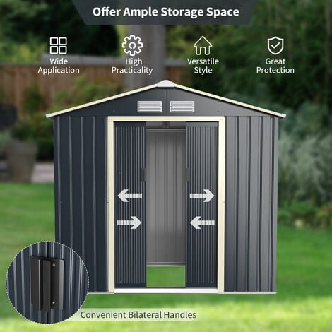 COSTWAY Metal Storage Shed, Outdoor Lockable Tool Storage Box with 4 ...