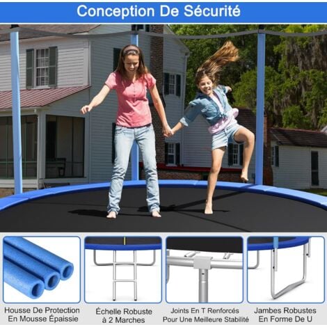 COSTWAY Trampoline Extérieur ø244cm Echelle,Filet de Sécurité,Tapis de Saut,Tuyau Galvanisé Antirouille pour Enfants Charge 80 kg