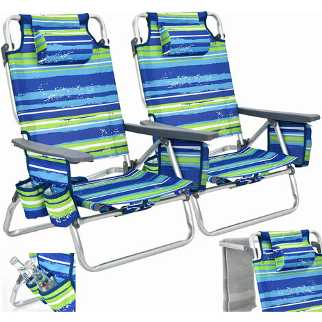 Set of 2 Beach Chair Set Portable Camping Chairs Folding Outdoor Garden Recliner