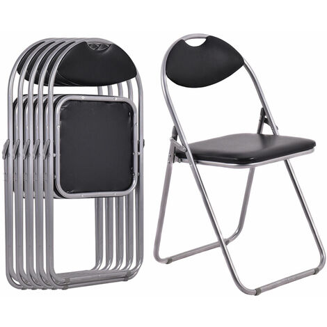 Set of 6 Folding Metal Chair Padded Kitchen Dining Seat U-shaped Guest Chair (1/5)