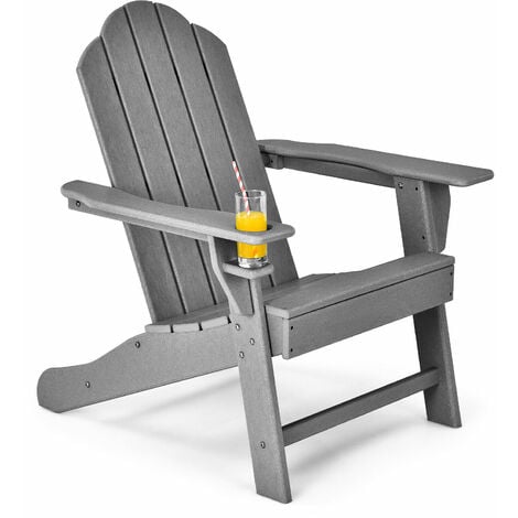 Garden Adirondack Chair Ergonomic Outdoor Patio Sun Lounger with Cup Holder