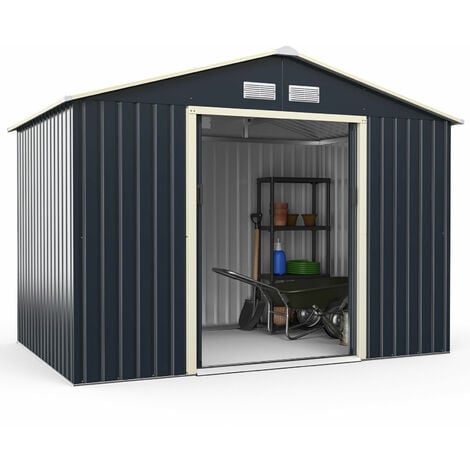 COSTWAY 6'x9' Metal Storage Shed, Outdoor Lockable Tool Storage Box with 4 Vents, Double Sliding Door and Sloped Roof, Weatherproof Garden Shed House Hut