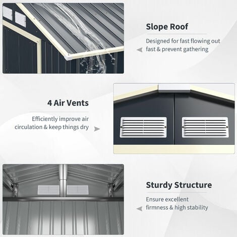 COSTWAY 6'x9' Metal Storage Shed, Outdoor Lockable Tool Storage Box with 4 Vents, Double Sliding Door and Sloped Roof, Weatherproof Garden Shed House Hut