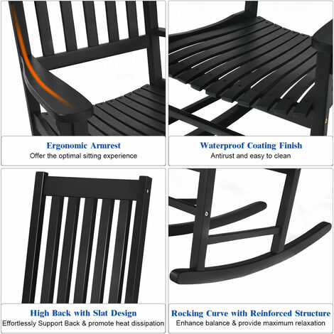 Outdoor Rocking Chair Wooden Frame Porch Chair Garden Balcony Backyard ...