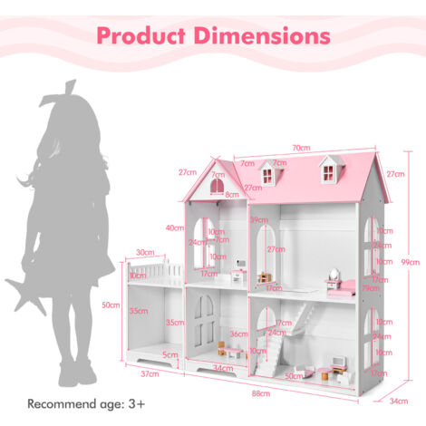 2-Tier Dollhouse Bookcase 2-in-1 Multi ...