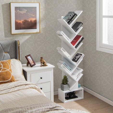 Tree Bookshelf 59” Narrow Free-standing Bookcase Storage Organizer-White