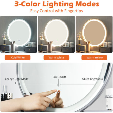 COSTWAY Dressing Table Set with 3-Color Adjustable LED Lights Mirror, Wooden Detachable Makeup Vanity Table Stool Set, Home Bedroom Furniture Cosmetics Dresser Gift (Grey+Black, 4 Drawers)